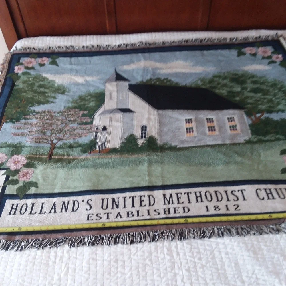 Holland's United Methodist‎ Church Tapestry Throw Blanket Established 1812 69x51